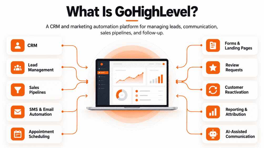 What Is GoHighLevel? GoHighLevel is a CRM, sales pipeline, marketing automation, and customer communication platform. For contractors, its biggest strength is managing what happens between the moment a prospect becomes a lead and the moment that opportunity becomes a customer.